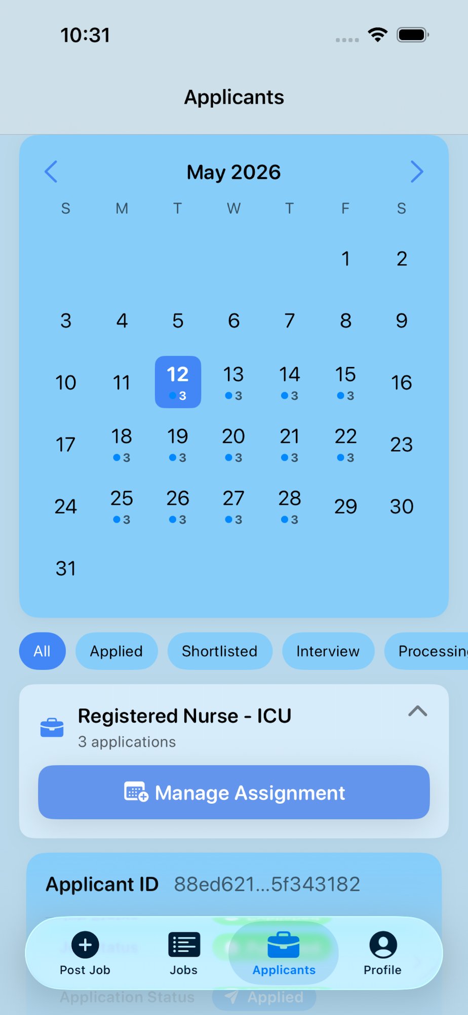 Applicants calendar
