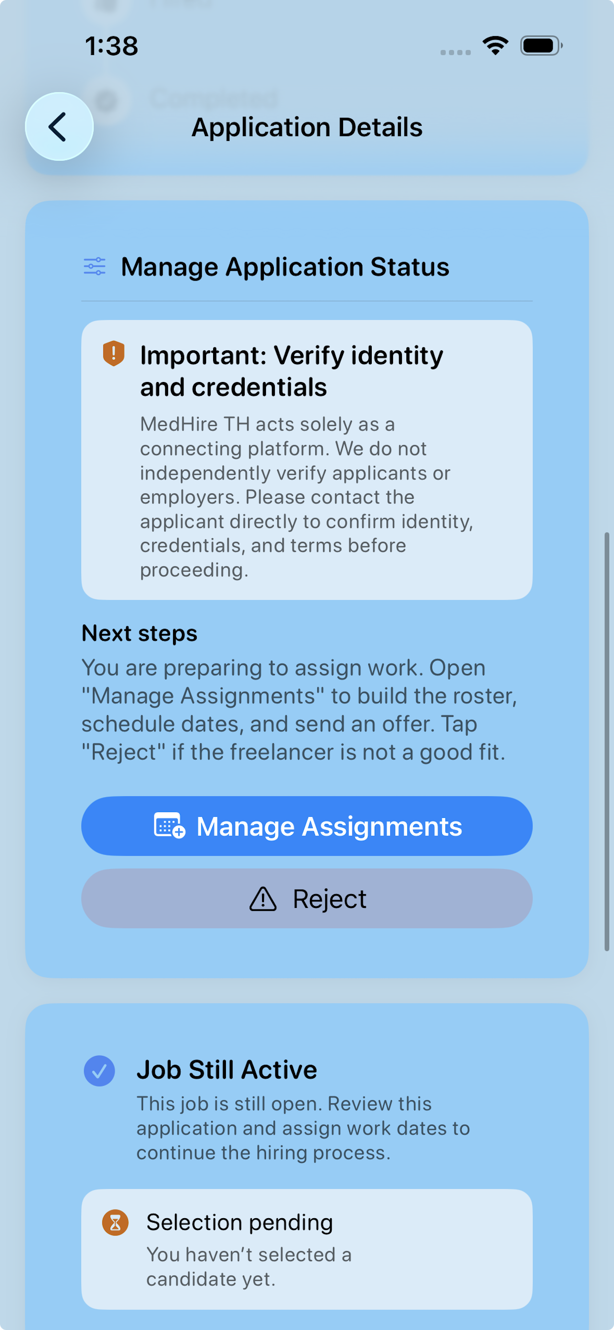 Manage freelancer application